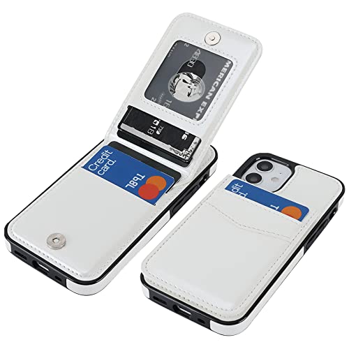 KIHUWEY Kompatibel mit iPhone 12 Mini Hülle Brieftasche mit Kreditkartenhalter, Premium Leder Magnetverschluss Kickstand Heavy Duty Schutzhülle Cover für Apple iPhone 12 Mini 5,4 Zoll (weiß) von KIHUWEY