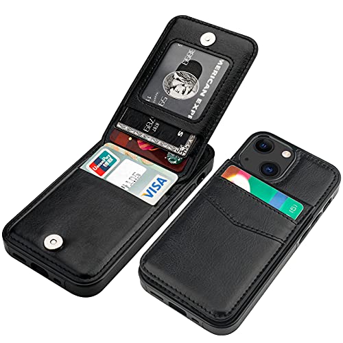 KIHUWEY Kompatibel mit iPhone 13 Mini Hülle Wallet mit Kreditkartenhalter, Premium Leder Magnetverschluss Kickstand Heavy Duty Schutzhülle für iPhone 13 Mini 5,4 Zoll (13,7 cm) (schwarz) von KIHUWEY