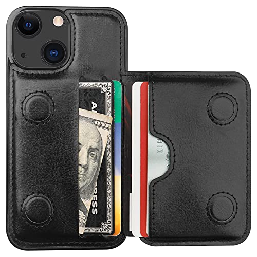 KIHUWEY Kompatibel mit iPhone 13 Mini Wallet Case Credit Card Holder Premium Leder Kickstand Durable Shockproof Schutzhülle für iPhone 13 Mini 5.4 Zoll (Schwarz) von KIHUWEY