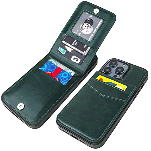 KIHUWEY Kompatibel mit iPhone 14 Pro Max Hülle Wallet mit Kreditkartenhalter, Flip Premium Leder Magnetverschluss Kickstand Heavy Duty Schutzhülle für iPhone 14 Pro Max 6,7 Zoll (Grün) von KIHUWEY