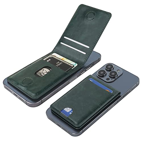 KIHUWEY MagSafe Wallet Kartenhalter mit magnetischem Mag Safe Leder Abnehmbarer Ständer RFID Brieftasche für iPhone 15/14 Pro Max/14 Pro/14/14 Plus/13/12 Serie, Nicht für iPhone 13/12 Mini (Grün) von KIHUWEY
