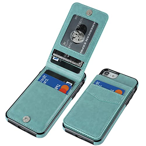 KIHUWEY iPhone 7 iPhone 8 iPhone SE 2020 Hülle Brieftasche mit Kreditkartenhalter, Premium Leder Magnetverschluss Kickstand Heavy Duty Schutzhülle für iPhone 7/8/SE 11,9 cm (4,7 Zoll) (grün) von KIHUWEY