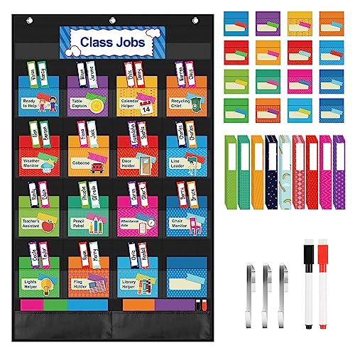 KIKIGOAL Class Jobs Pocket Chart Pinnwand für Schule, Klassenzimmer, Lehrerhelfer, Klassenzimmer, Management, pädagogisches Taschendiagramm (Schwarz) von KIKIGOAL
