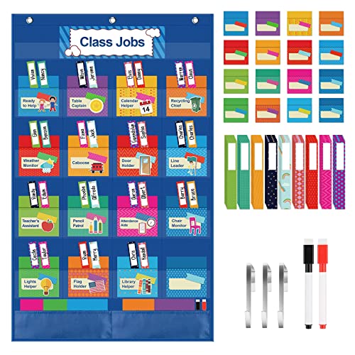 KIKIGOAL Class Jobs Pocket Chart Pinnwand für Schule, Klassenzimmer, Lehrerhelfer, Klassenzimmer, Management, pädagogisches Taschendiagramm (blau) von KIKIGOAL
