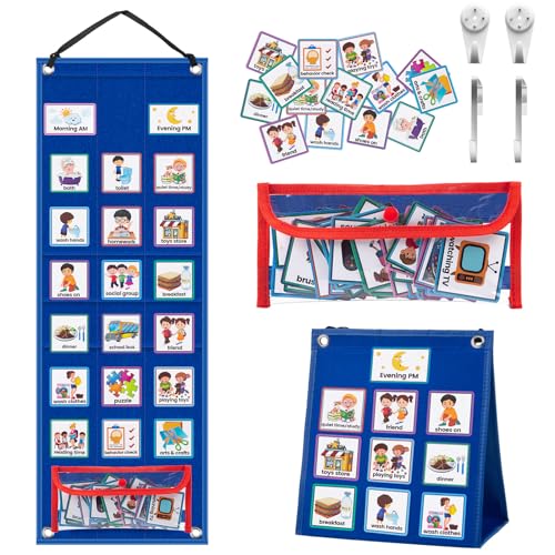 KIKIGOAL Kinder visuelle Planung Kalender Diagramm, 2 in 1 Autismus täglichen Routine Diagramm mit 70 Karten Autismus Lernmaterialien für Kinder von KIKIGOAL