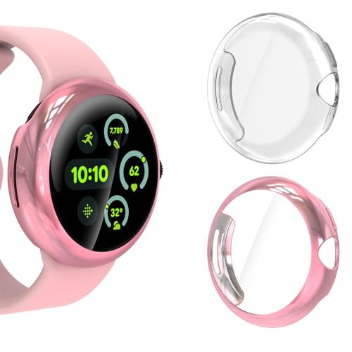 KIKISML 2 Displayschutzfolien, kompatibel mit Google Pixel Watch 3 41 mm, vollständige, ultradünne weiche TPU-Schutzhülle, kompatibel mit Google Pixel Watch 3 41 mm (transparent, rosarot) von KIKISML