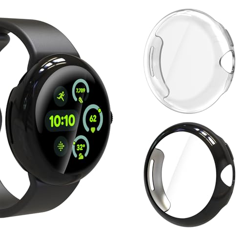 KIKISML 2 Displayschutzfolien, kompatibel mit Google Pixel Watch 3 45 mm, vollständige, ultradünne weiche TPU-Schutzhülle, kompatibel mit Google Pixel Watch 3 45 mm (transparent, schwarz) von KIKISML