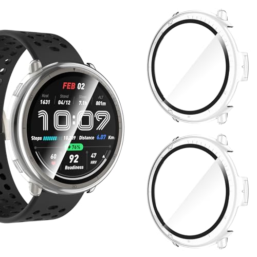 KIKISML 2 Pack Hard Case Kompatibel mit Amazfit Active 2, Rundumschutz Gehärtetes Glas PC Hülle Bumper Cover (Klar, Klar) von KIKISML