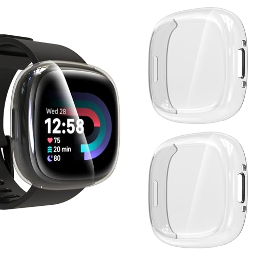 KIKISML 2 Stück TPU-Hülle kompatibel mit Fitbit Versa 4/Sense 2 (transparent, transparent) von KIKISML