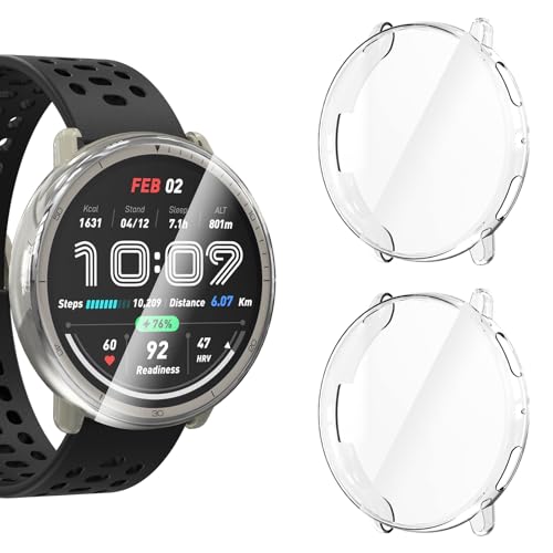 KIKISML 2 x Displayschutzfolien, kompatibel mit Amazfit Active 2, vollständige Schutzhülle, ultradünn, weich, TPU, kompatibel mit Amazfit Active 2 (transparent, transparent) von KIKISML