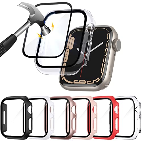 KIMILAR [6 Stücke Glas Hülle Kompatibel mit Apple Watch Series 8/7 41mm Schutzhülle, HD PC Vollständige Abdeckung Schutz mit Gehärtetes Glas Schutzfolie Cover Case Kompatibel mit iWatch 8 7-41mm von KIMILAR