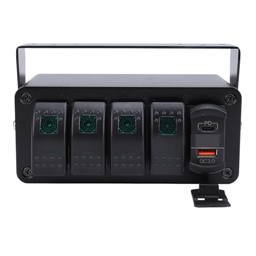 4-Fach Vorverdrahtete Schaltbox, 12 V SPST EIN/Aus-Schalter PD Typ C, QC 3.0 USB-Ladegerät, Voltmeter, Wasserdichtes Aluminium-Wippschalterfeld, DIY-Aufkleber für Boote, Autos, von KIMISS