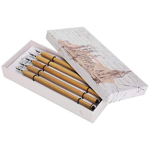 5Pcs Dip Pen, Kalligraphie Vintage Bamboo Drawing Nib Pen Bamboo Qalam Handcrafted Manga Dip Ink Wooden Painting Kit School SuppliesNatural Nib (1-5 Federsatz) von KIMISS