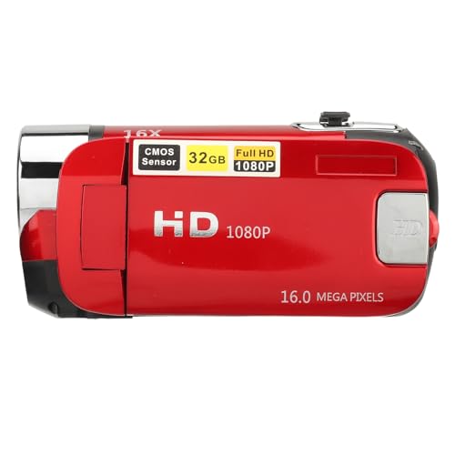 D90 1080P 16MP Digitalkamera 2,4 Zoll Drehbarer Bildschirm Camcorder 16X Zoom HD Videorecorder mit Fülllicht (Rot) von KIMISS