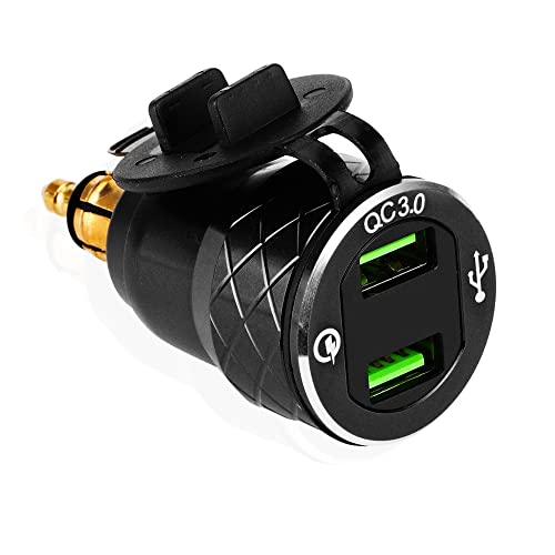 KIMISS 12V-24V Schnellladung 3.0 Motorrad USB-Anschluss Dual USB-Ladebuchse mit LED-Anzeige EU-Stecker für Auto Boot Marine ATV Bus Truck und mehr(Schwarz) von KIMISS