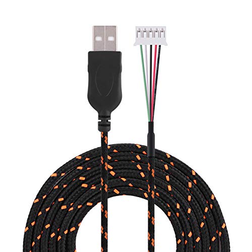 KIMISS 2,2 Meter USB, Ersatz für Steelseries Kana Mouse Paracord Kabel Wire Line Kabel Maus Schwarz Weiß (schwarzorange) von KIMISS