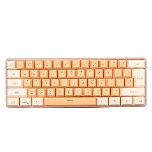 KIMISS 60% Kabelgebundene Gaming-Tastatur, RGB-imitierte Tastaturen mit Hintergrundbeleuchtung, Mechanische Technik, Kompakte 61 Tasten Zum Tippen, Weißer Gamer-Typist (Gelb Orange) von KIMISS