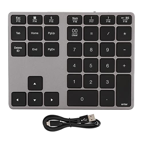 KIMISS BT308 35 Tasten, Kabellose Ultradünne Numerische Tastatur, Wiederaufladbare Tastatur, Kompatibel mit Bluetooth 5.0 (schwarz) (Eisengrau) von KIMISS