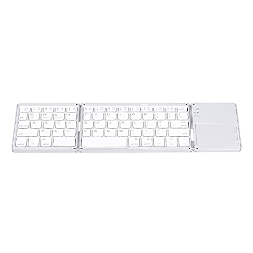 KIMISS Bluetooth-Tastatur Tragbar, DualMode 3.0, Wiederaufladbar, Faltbar, Bluetooth-Klapptastatur, Griffbrett mit TouchPad, USB-Kabel (Silber) (Silbrig Weiß) von KIMISS