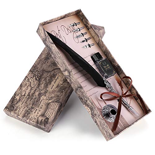 KIMISS Classical Retro Fountain, Dip Pen Writing Gift 168383254x Feather Box for Christmas Valentine Black (Retro-Schwarz) von KIMISS