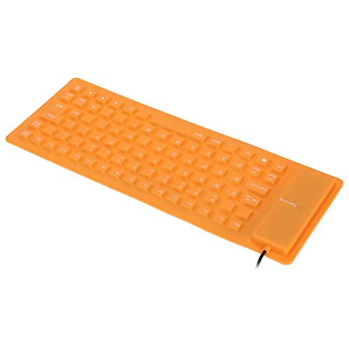KIMISS Roll-Up-Tastatur, Kabellos, Flexible Tastatur, Silikon, Vollständig Versiegeltes Design, Leicht, Tragbar, Leise, Weich, Bequem, USB, Kabelgebunden, Silikon-Tastatur für PC (Orange) von KIMISS