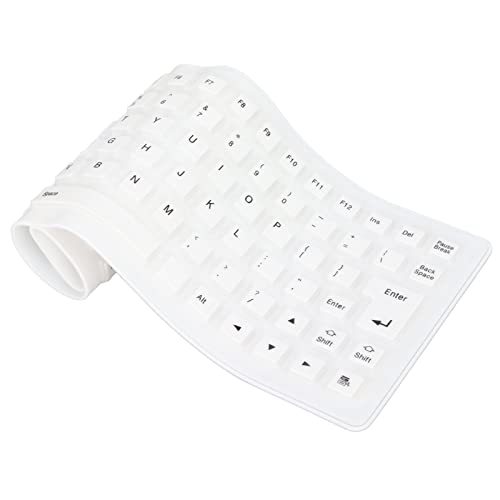 KIMISS Roll-Up-Tastatur, Kabellos, Flexible Tastatur, Silikon, Vollständig Versiegeltes Design, Leicht, Tragbar, Leise, Weich, Bequem, USB, Kabelgebunden, Silikon-Tastatur für PC (Weiss) von KIMISS