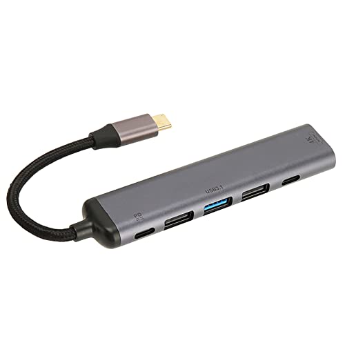 KIMISS USB-C-Hub, 7-in-1-USB-C-Hub, Aluminiumlegierung, Geflochtener Draht, USB-C-Dockingstation, 7-in-1-geflochtener Draht, 100 W, 4K-unterstützter Multifunktions-USB-C-Hub für Laptop, von KIMISS