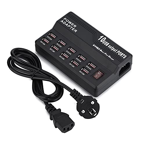 KIMISS USB-Ladegerät USB-Ladegerät 12A Schwarz Abs 100 240V 5V 12A 10 Schnittstelle Schnelles USB-Reiseladegerät 60W Desktop-Telefon-Ladegerät Adapter (US) von KIMISS