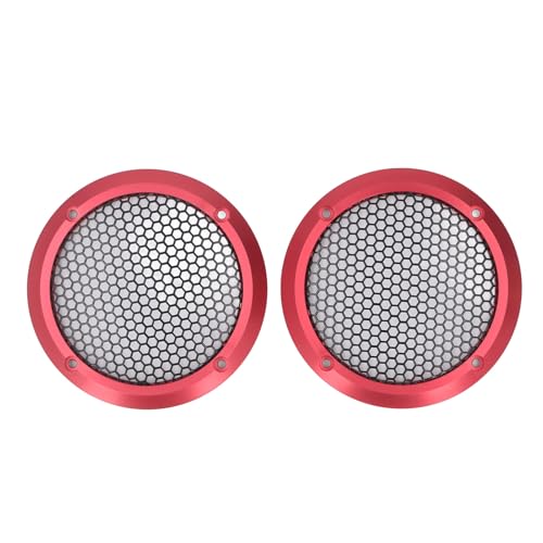 Lautsprecher Grill Guard Protector 2pcs Lautsprecher Deckt Schwarze Runde Lautsprecher Grill Mesh Deco Ive Subwoofer mit 8 Schrauben OD 97 Mm für Autolautsprecher (Black) (Silver) (Rot) von KIMISS