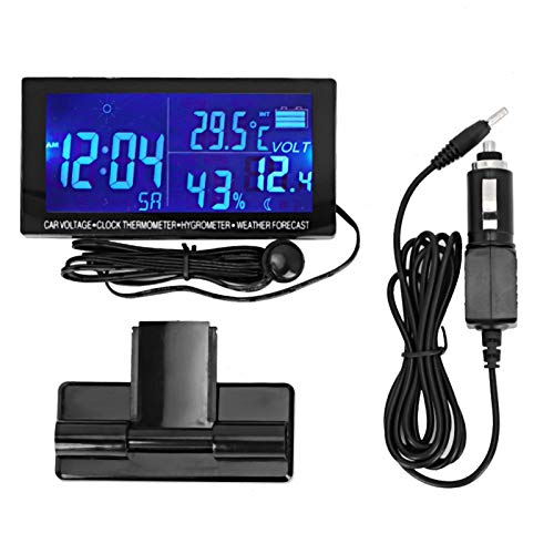 Multifunktionales 12V Auto Auto LCD Digitaluhr Thermometer Hygrometer Wettervorhersage Temperatur Spannungsmesser Monitor von KIMISS