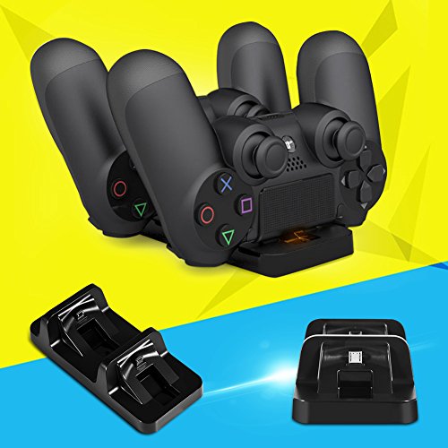 Ps4 Ladestation Ps4 Controller Schwarz Abs Dual Lade Dock Docking Station Ständer USB Für 4 Ps4 Game Controller von KIMISS