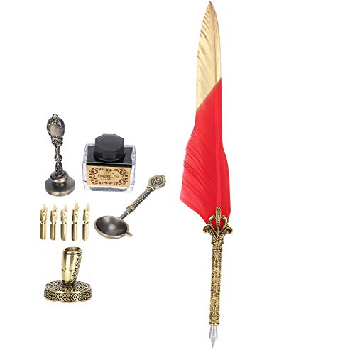 Stift, Stifte Retro Kalligraphie Dip Quill Set mit 5 Zusätzlichen Feder Gold Head Getauchtes Wasser Vintage Schreiben Nibs Seal Stamp Wachs Schmelzlöffel Halter Leere Tintenflasche Grünes Werkzeug Stift, Stifte Retro Kalligraphie Dip Quill Set mit 5 Zusätzlichen Feder Gold Head Getauchtes Wasser Vintage Schreiben Nibs Seal Stamp Wachs Schmelzlöffel Halter Leere Tintenflasche Grünes Werkzeug von KIMISS