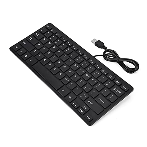 Tastatur PC Kleine USB-Tastatur Kunststoff 78 Tasten Ultradünne -USB-Tastatur mit Kabel für Desktop-Computer Laptop PC (Schwarz) (Schwarz) von KIMISS