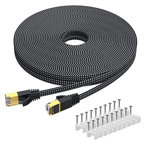 KINBETA CAT 7 Ethernet Kabel 20m, High Speed Ethernet Kabel Cat7 Gigabit gewebte flache Internet Lan Rj45 STP geschirmter Jumper für Switch Router Modem Laptop TV von KINBETA