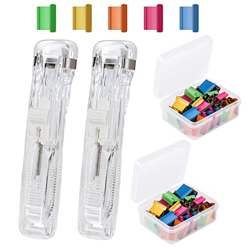 KINBOM 2 Stück Klammernspender, Tragbarer Clam Clip Dispenser Paper Clam Clip Dispenser mit Klammerklammer-Nachfüllpackungen (Mischfarben) zum Fixieren von Loseblatt-Papierdokumenten von KINBOM