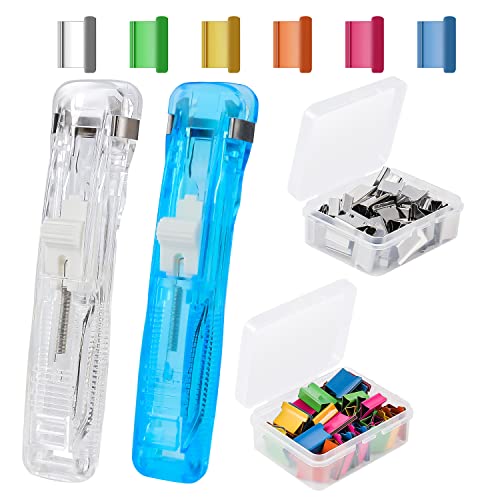 KINBOM 2 Stück Klammernspender (Transparent, Blau), Tragbarer Clam Clip Dispenser Paper Clam Clip Dispenser mit Klammerklammer-Nachfüllpackungen zum Fixieren von Loseblatt-Papierdokumenten von KINBOM