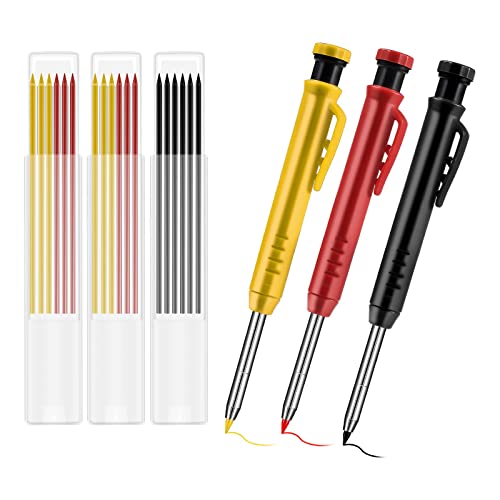 KINBOM 3 Stück Druckbleistifte Carpenter Solid Carpentry Automatic Pencils Set Inklusive 18 Stück Bleistiftminen zum Zeichnen, Anreißen und Holzbearbeitung von KINBOM