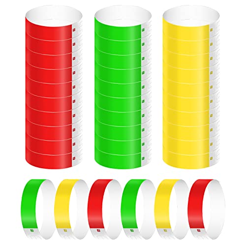 KINBOM 300 Stück Neon Armbänder, Wasserdicht Papierarmbänder für Veranstaltungen Bunt Handgelenk Party Bänder Papierarmbänder für Veranstaltungen Partys Konzerte Musikfestivals (Grün, Rot, Gelb) von KINBOM