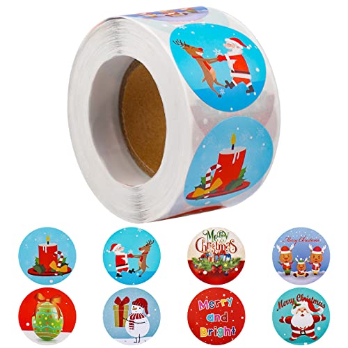 KINBOM 500 Stk. 3,8cm Weihnachtsaufkleber, Selbstklebend Umschlag Aufkleber Dekorative Weihnachtsaufkleber Rund Etiketten Anhänger für Festivalparty Dekoration (8 Muster) von KINBOM