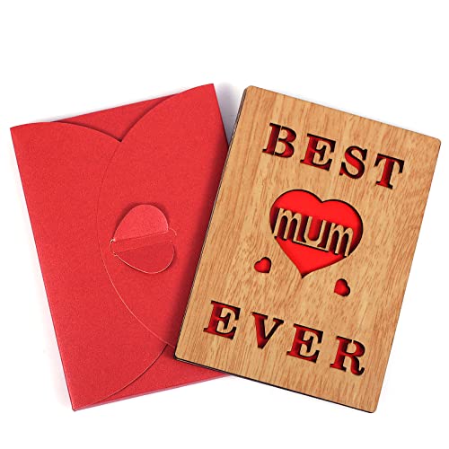 KINBOM Holzkarte für Mama, Holzkarte für die Beste Mama aller Zeiten, Holzkarte, Geschenk für Mama, Geburtstag, Muttertag, Handgefertigte Grußkarte von KINBOM
