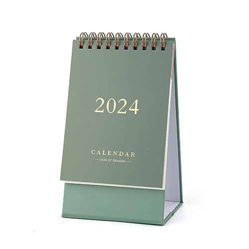Mini Tischkalender, 15,8x9,3cm Kleiner Tischkalender Kalender Sehr Klein 2023-2024 Winziger Tischkalender für Zuhause Büro Schule (2023.7-2024.12, Grün) von KINBOM