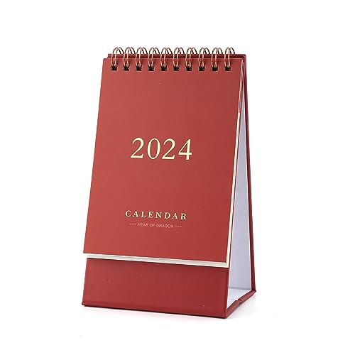 Mini Tischkalender, 15,8x9,3cm Kleiner Tischkalender Kalender Sehr Klein 2023-2024 Winziger Tischkalender für Zuhause Büro Schule (2023.7-2024.12, Rot) von KINBOM