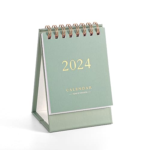 Mini Tischkalender, Kleiner Tischkalender Mini-Tischkalender 2023-2024 Winziger Tischkalender für Zuhause Büro Schule (2023.7-2024.12, Grün) von KINBOM