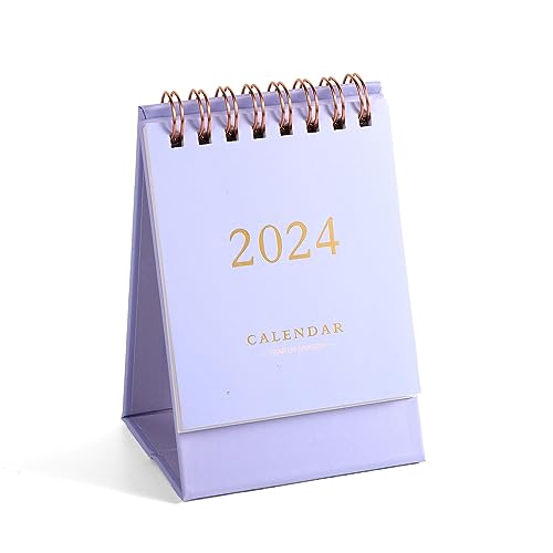 Mini Tischkalender, Kleiner Tischkalender Mini-Tischkalender 2023-2024 Winziger Tischkalender für Zuhause Büro Schule (2023.7-2024.12, Lila) von KINBOM