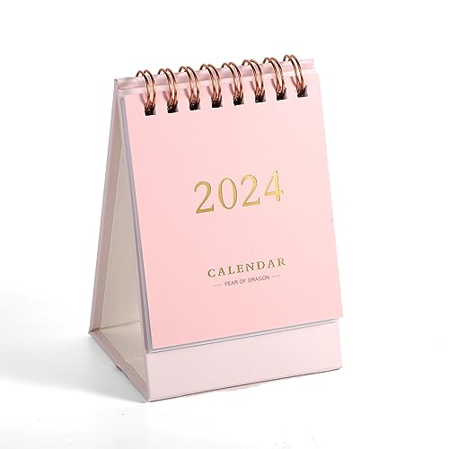Mini Tischkalender, Kleiner Tischkalender Mini-Tischkalender 2023-2024 Winziger Tischkalender für Zuhause Büro Schule (2023.7-2024.12, Rosa) von KINBOM