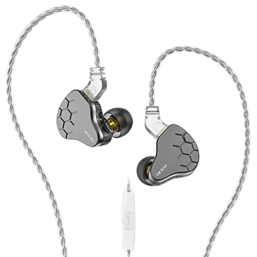 KINBOOFI KBEAR Lark In-Ear-Monitor 1BA 1DD Hybrid Balance Armature HiFi-Headset, Kabelgebundener Kopfhörer mit Metall- und PC-Gehäuse 0,78 mm 2-poliges Abnehmbares Kabel (grau, mit Mikrofon) von KINBOOFI