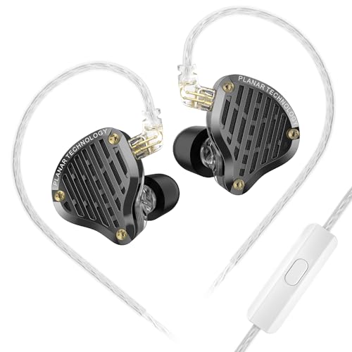 KINBOOFI KZ PR3 IEM Kopfhörer KZ In-Ear-Monitor-Kopfhörer 13,2 mm planarer magnetischer Treiber In-Ear-Kopfhörer HiFi-IEM-Kopfhörer mit abnehmbarem Kabel für Musiker KZ PR3-Schwarz mit Mikrofon von KINBOOFI