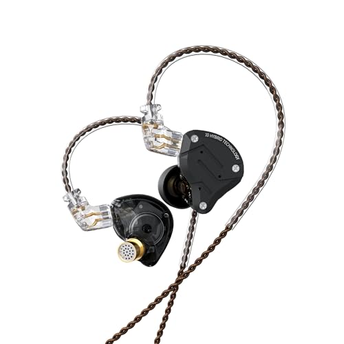 KINBOOFI KZ ZS10 Pro IEM In-Ear-Monitor, 4BA 1DD KZ Kopfhörer Multi Driver In Ear Kopfhörer IEM, KZ Kopfhörer, On Stage Monitor für Singer Gitarristen Schlagzeuger (Mattschwarz ohne Mikrofon) von KINBOOFI