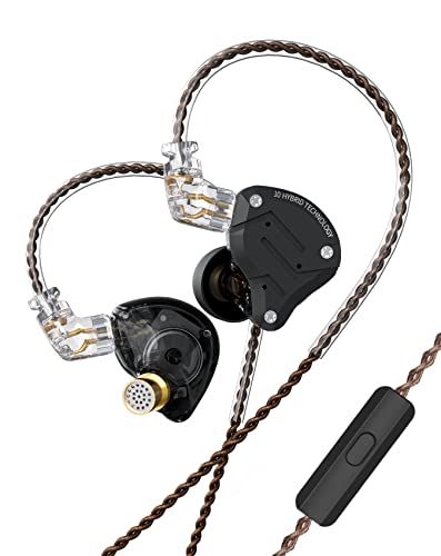 KINBOOFI KZ ZS10 Pro In-Ear-Monitor, 4BA 1DD KZ Kopfhörer Multi-Treiber in Ear Kopfhörer IEM, on Stage HiFi Monitor für Sänger Gitarristen Schlagzeuger (Mattschwarz mit Mikrofon) von KINBOOFI