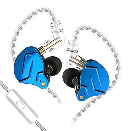 KINBOOFI KZ ZSN PRO X HiFi In-Ear-Kopfhörer mit 1BA+1DD, Ohrhörer mit HD-Mikrofon, 2-polige abnehmbare Kabel, leicht, Geräuschunterdrückung für Musik, Spiel und Sport (Blau, mit Mikrofon) von KINBOOFI